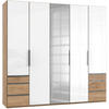 DREHTÜRENSCHRANK 250/236/58 cm 5-türig Eichefarben, Weiß  - Chromfarben/Eichefarben, MODERN, Glas/Holzwerkstoff (250/236/58cm) - MID.YOU