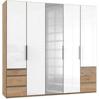 DREHTÜRENSCHRANK in Weiss, Eichefarben  - Chromfarben/Weiss, Modern, Glas/Holzwerkstoff (250/236/58cm) - MID.YOU