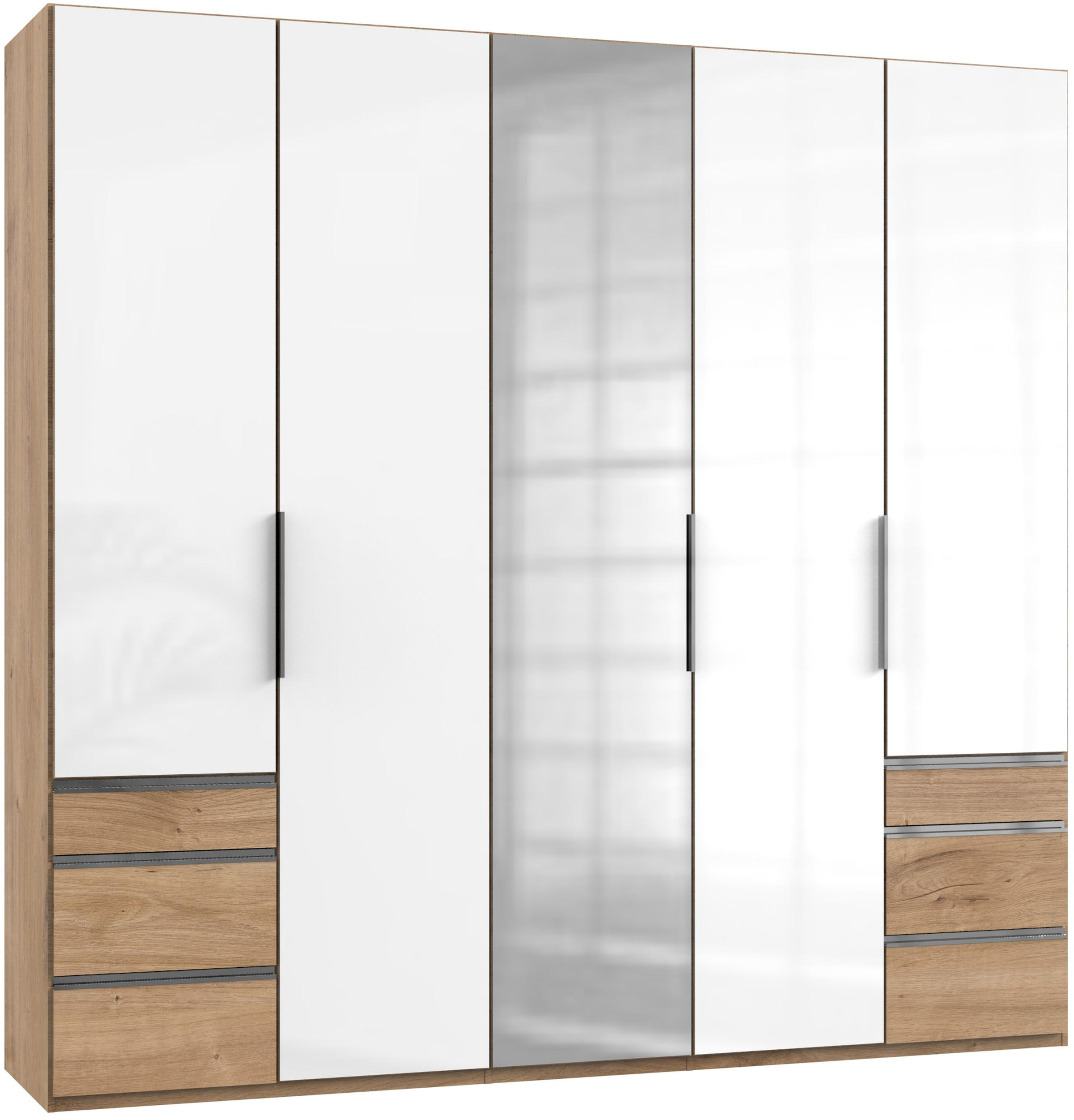Drehtürenschrank 250cm Level, Weiß/Eiche Dekor