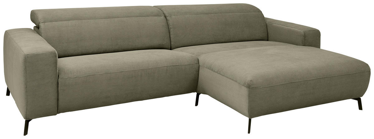 ECKSOFA in Feincord Olivgrün  - Schwarz/Olivgrün, Design, Textil/Metall (294/172-177cm) - Pure Home Lifestyle