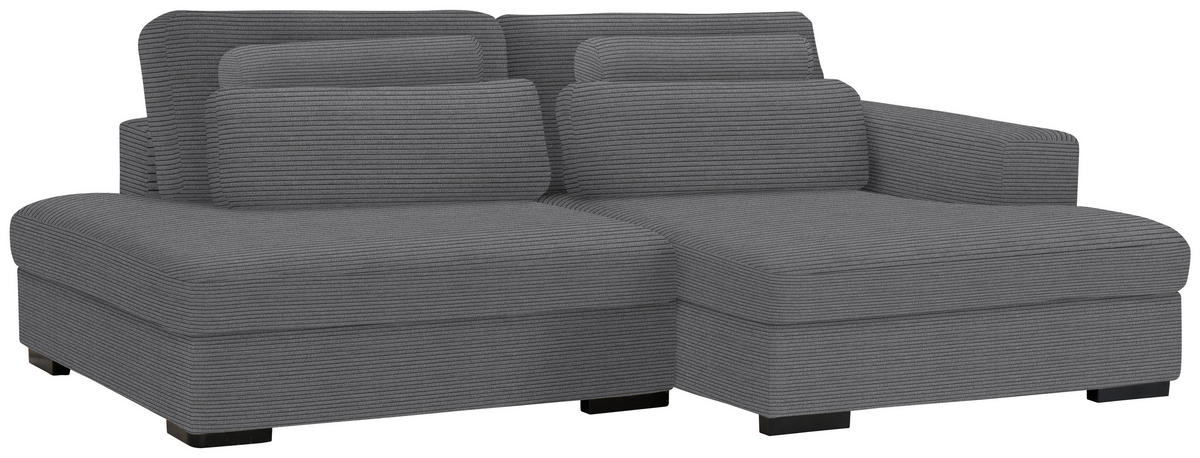 ECKSOFA in Cord, Velours Grau  - Schwarz/Grau, Design, Kunststoff/Textil (223/158cm) - Lomoco