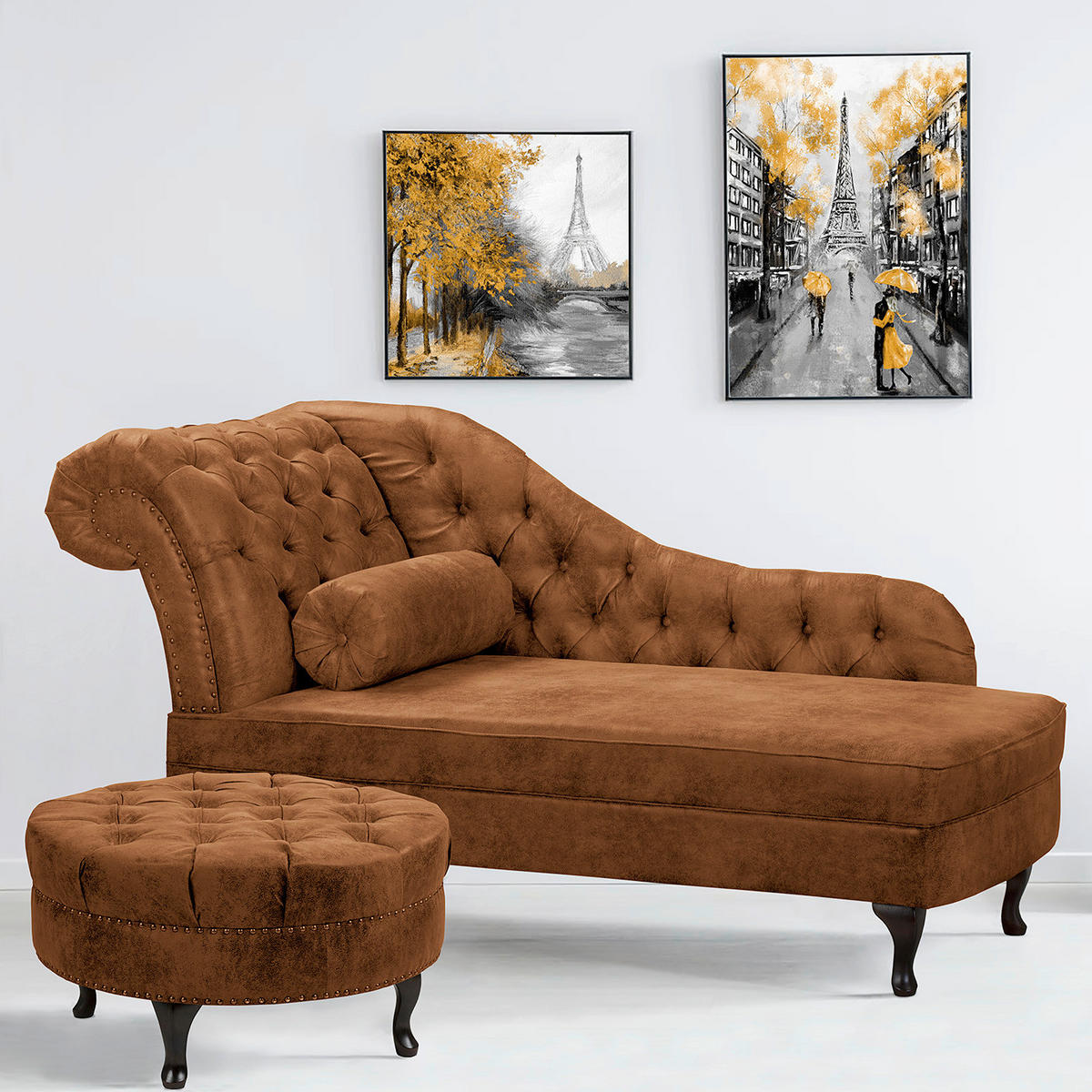 HOCKER Textil Cognac  - Cognac/Braun, Design, Holz/Textil (80/45/80cm) - Livetastic