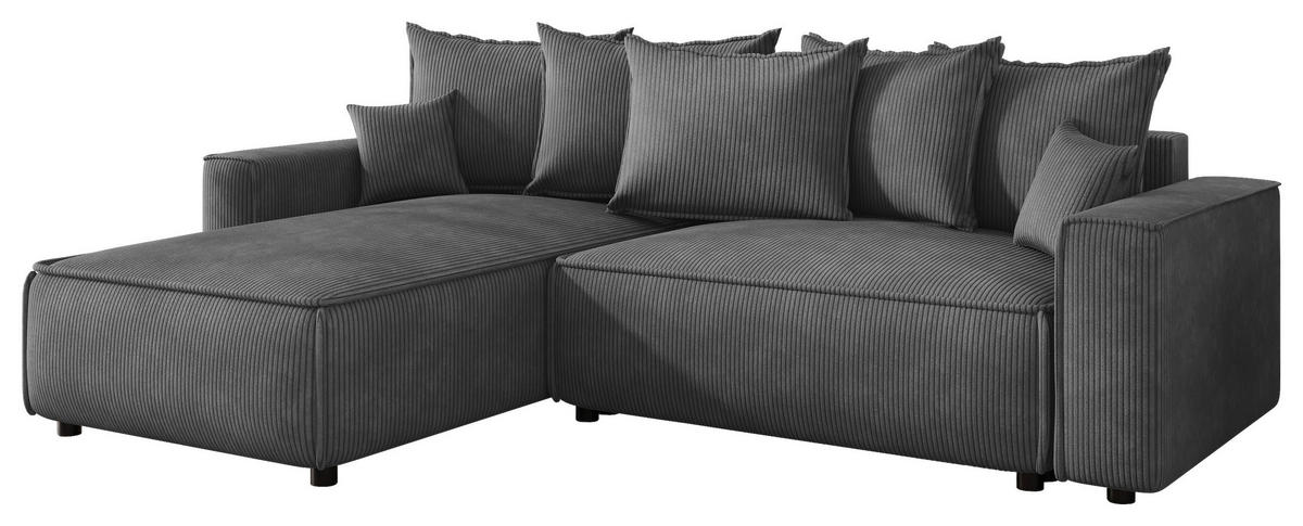 ECKSOFA  Cord Grau  - Schwarz/Grau, Modern, Kunststoff/Textil (190/280cm) - MID.YOU