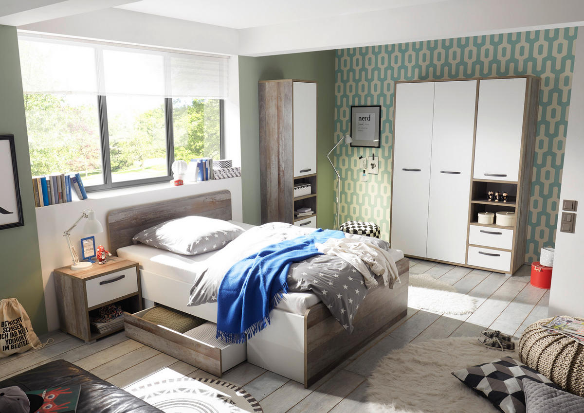 POSTELJA 140 cm   x 200 cm  , leseni material naravne barve, bela  - bela/naravne barve, Konvencionalno, leseni material (140/200cm) - Carryhome