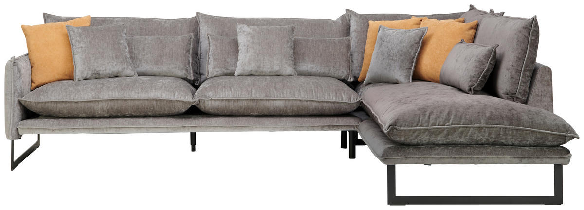 ECKSOFA in Flachgewebe Taupe  - Taupe/Schwarz, Design, Textil/Metall (310/210cm) - Livetastic