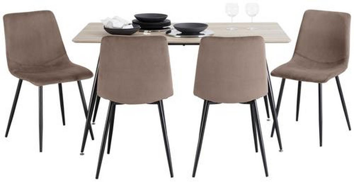TISCHGRUPPE Schwarz, Eichefarben, Dunkelbraun  - Eichefarben/Dunkelbraun, KONVENTIONELL, Textil/Metall - P & B