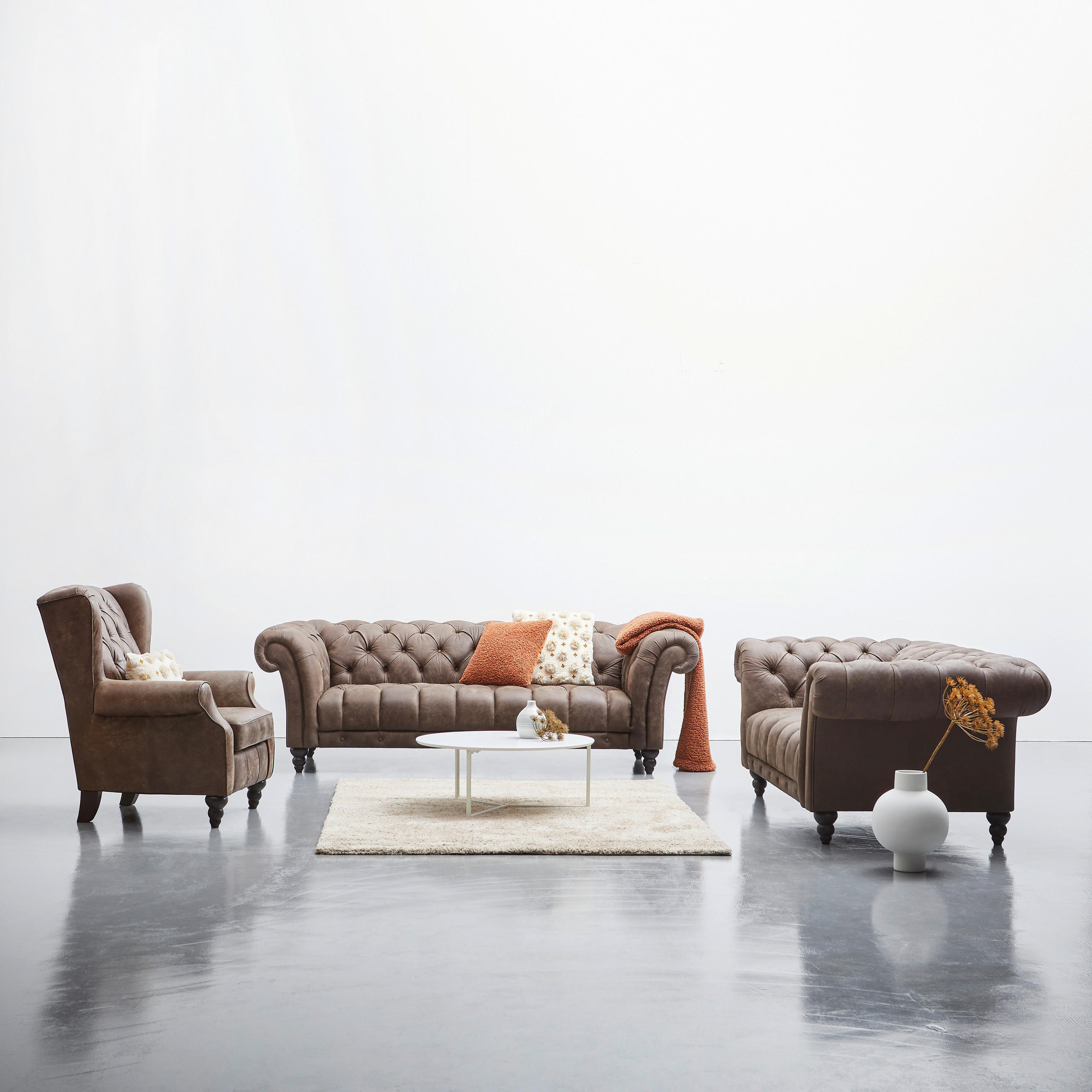 CHESTERFIELD-SOFA Dunkelbraun Echtleder  - Dunkelbraun, LIFESTYLE, Leder/Holz (230/74/101cm) - Landscape