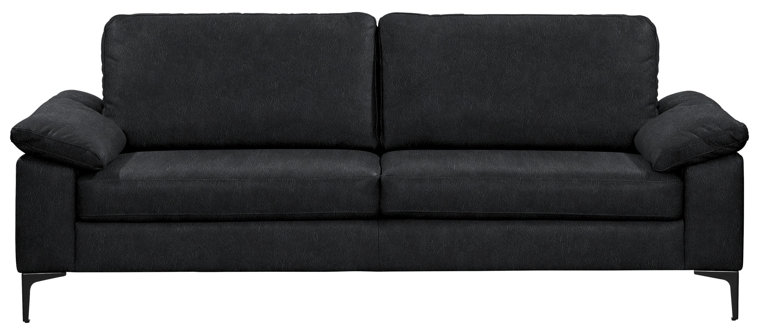 2,5-SITZER  in Echtleder Schwarz   - Schwarz, Design, Leder/Metall (204/83/97cm) - Schöner Wohnen