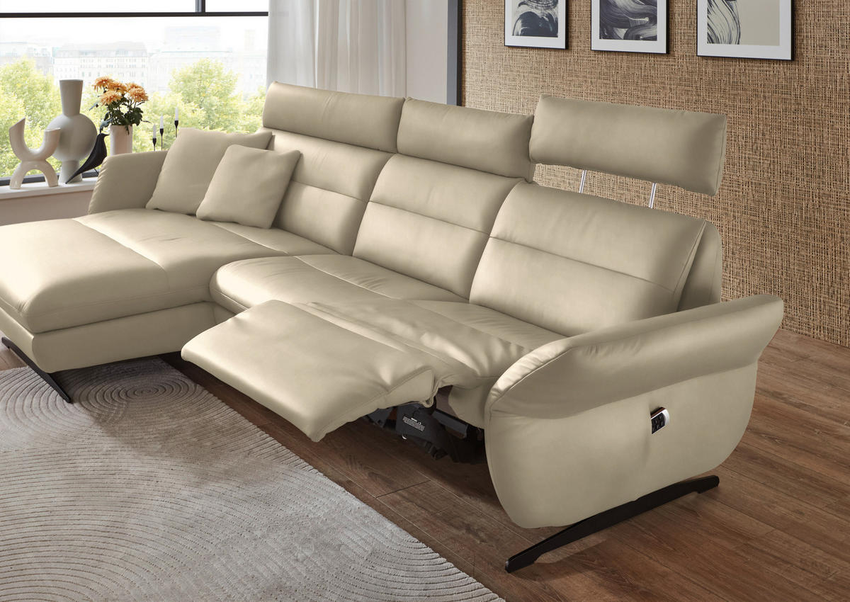 ECKSOFA in Echtleder Ecru  169/298 cm  - Ecru/Schwarz, Design, Leder/Metall (169/298cm) - Dieter Knoll