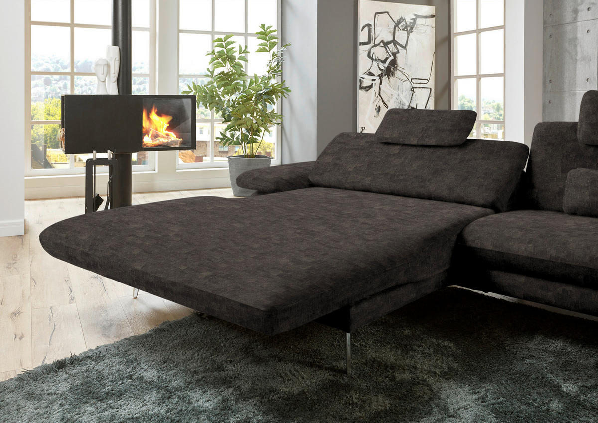 ECKSOFA in Velours Dunkelbraun  - Dunkelbraun/Schwarz, Design, Textil/Metall (184/284cm) - Dieter Knoll