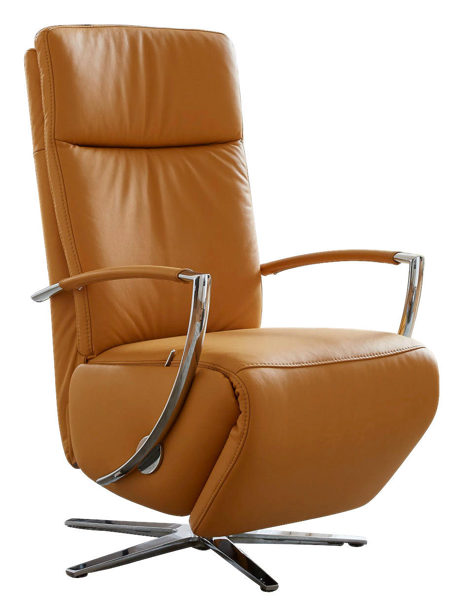 RELAXSESSEL Echtleder Relaxfunktion    - Currygelb/Chromfarben, Design, Leder/Metall (70/113/80cm) - Cantus