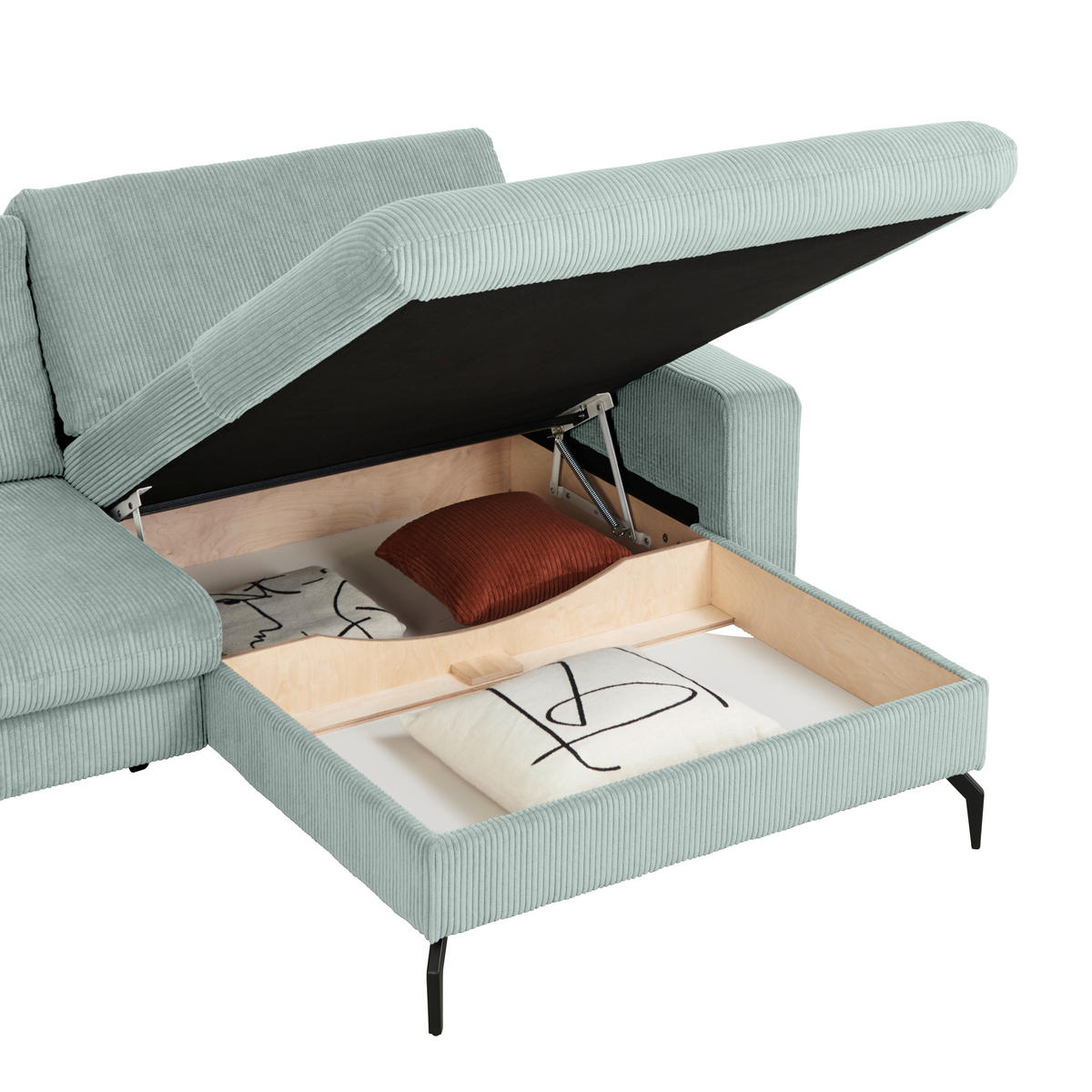 ECKSOFA in Cord Grau  - Schwarz/Grau, Design, Textil/Metall (302/180cm) - Venda