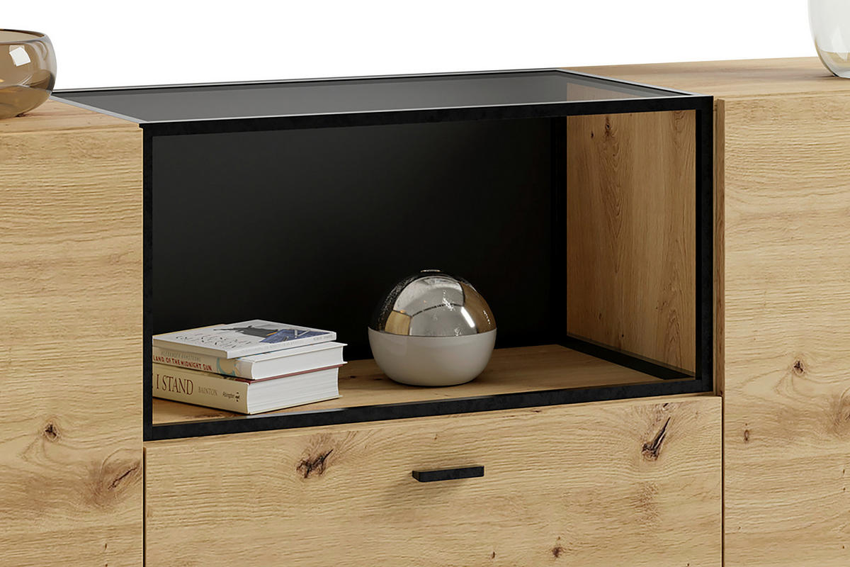 SIDEBOARD  in 200/75,5/37,5 cm  - Schwarz/Eiche Artisan, Design, Holzwerkstoff/Kunststoff (200/75,5/37,5cm) - MID.YOU