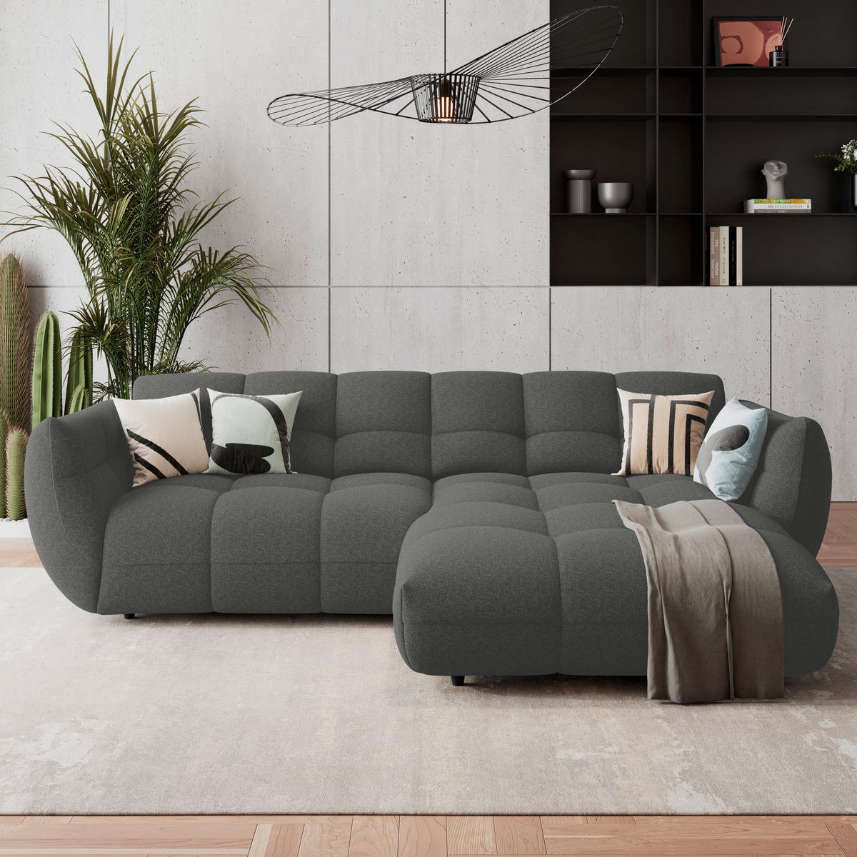 ECKSOFA Chenille Anthrazit  - Anthrazit/Schwarz, Trend, Kunststoff/Textil (280/178cm) - MID.YOU