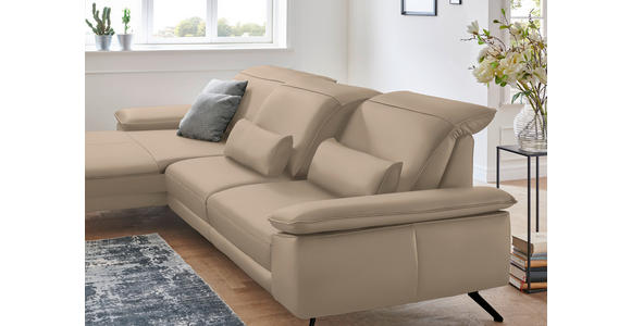 ECKSOFA in Echtleder Hellbraun 193/328 cm - Hellbraun/Schwarz, Design, Leder/Metall (193/328cm) - Dieter Knoll