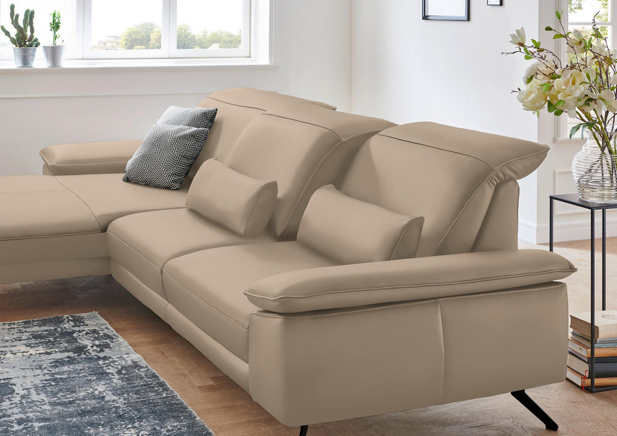 ECKSOFA in Echtleder Hellbraun  - Hellbraun/Schwarz, Design, Leder/Metall (193/328cm) - Dieter Knoll