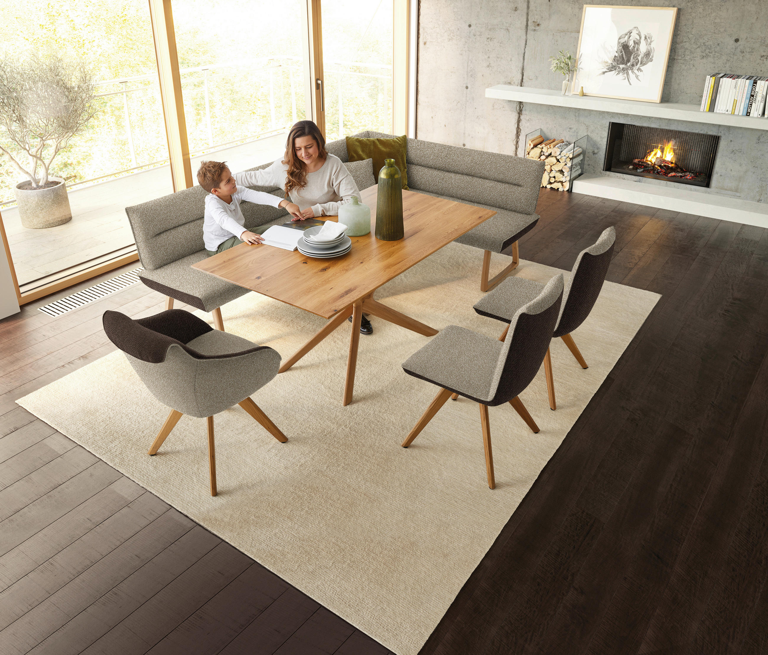 ECKBANK 162/237 cm  in Braun, Beige  - Eichefarben/Beige, Design, Holz/Textil (162/237cm) - Koinor