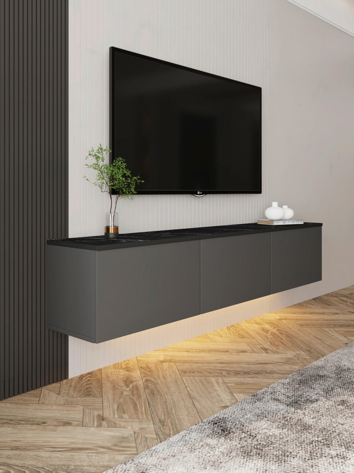 LOWBOARD Neon TV-Möbel  in 160/35/32 cm  - Anthrazit/Schwarz, Design, Holzwerkstoff (160/35/32cm) - Livetastic