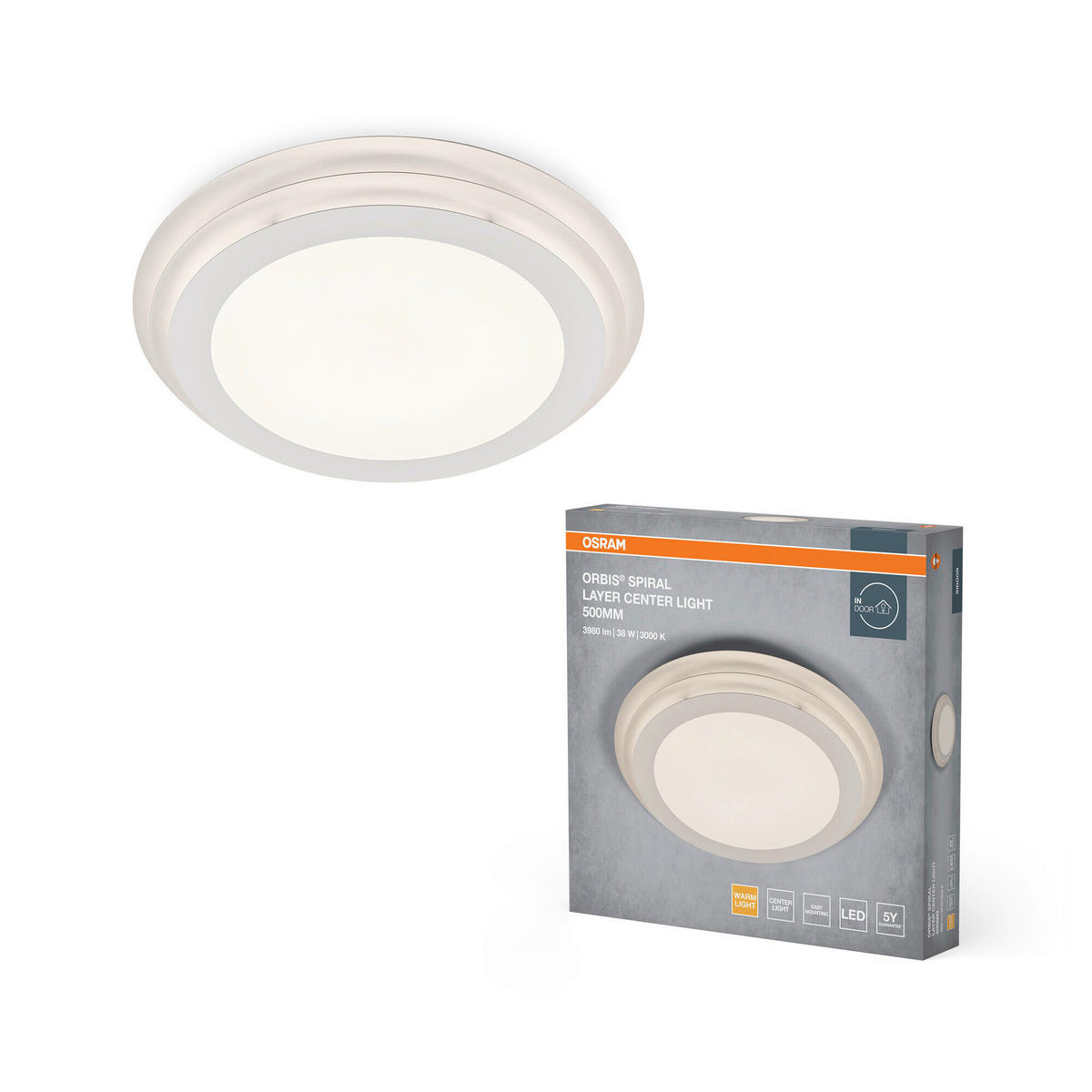 LED-DECKENLEUCHTE Orbis Spiral Layer Round 50/7 cm   - Weiß, Design, Kunststoff/Metall (50/7cm) - Osram