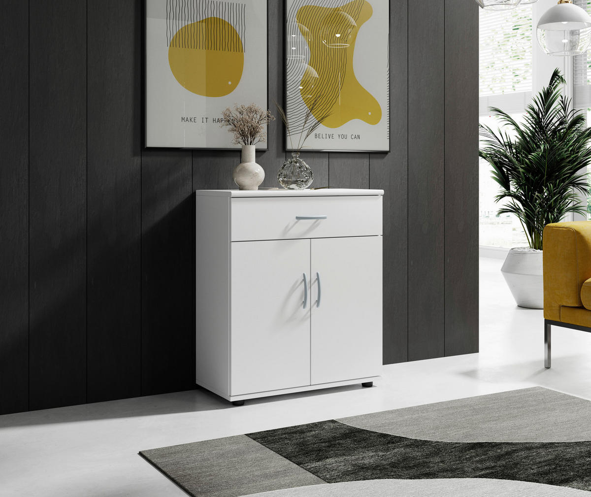 KOMODA   60/70/30 cm   bijela  - bijela/srebrne boje, Konvencionalno, drvni materijal/plastika (60/70/30cm) - Carryhome