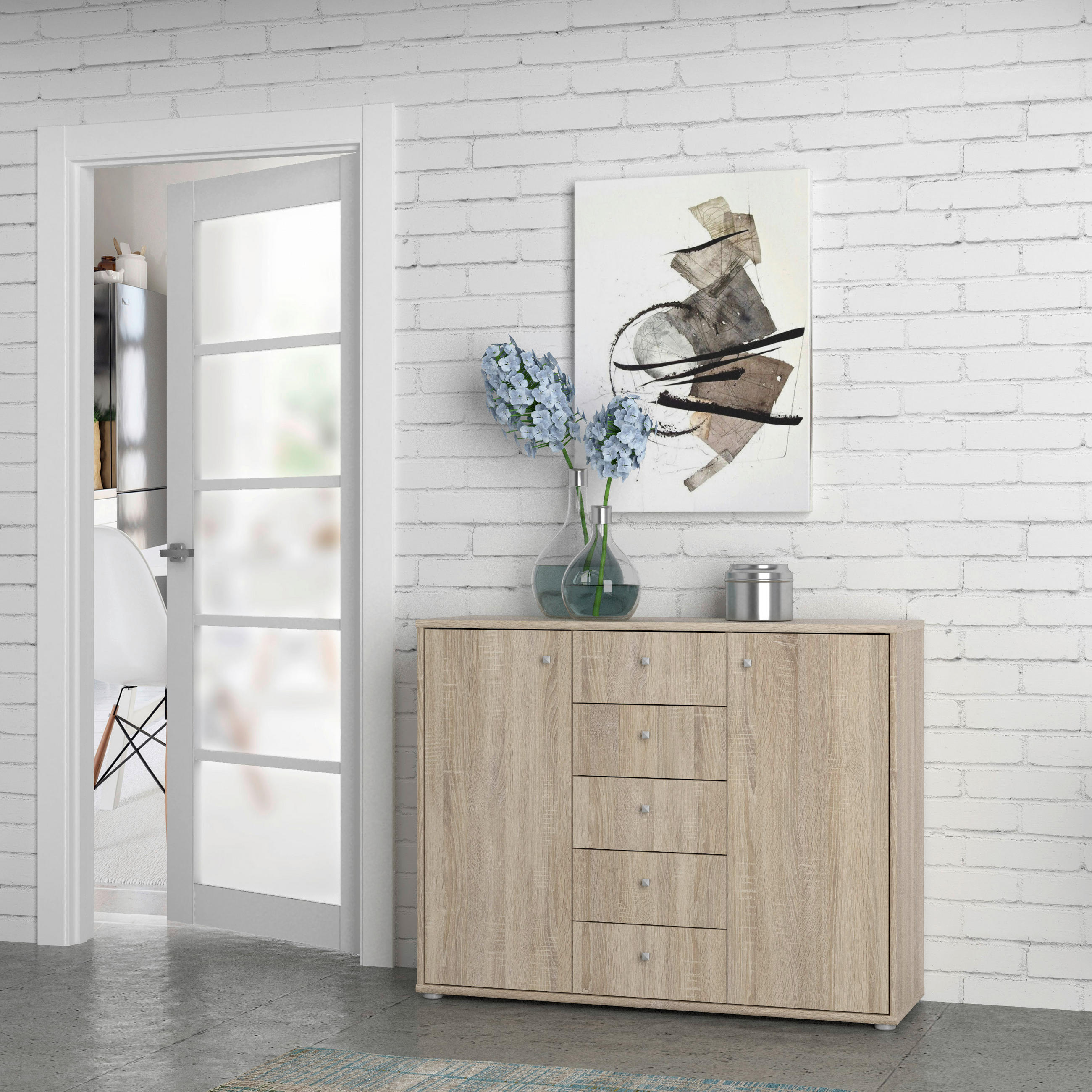 KOMMODE Sonoma Eiche - Alufarben/Sonoma Eiche, Design, Holzwerkstoff/Kunststoff (108,8/85,5/34,8cm)