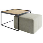 COUCHTISCHSET COLLARE Sets Eiche massiv rechteckig Eichefarben, Beige  - Eichefarben/Beige, Design, Holz/Textil (80/80/39cm) - Novel