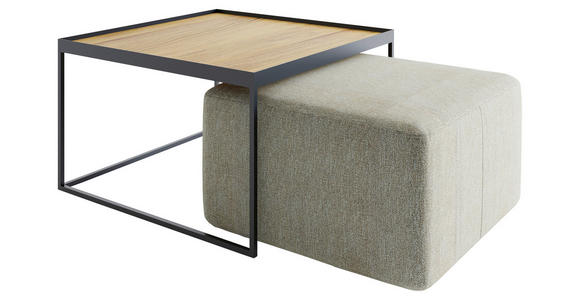 COUCHTISCHSET COLLARE Sets Eiche massiv rechteckig Eichefarben, Beige  - Eichefarben/Beige, Design, Holz/Textil (80/80/39cm) - Novel