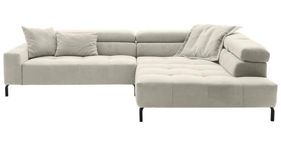 ECKSOFA Naturfarben Cord Rücken echt, Kopfteilverstellung, Sitzvorzug  - Schwarz/Naturfarben, KONVENTIONELL, Textil/Metall (311/219cm) - Hom`in