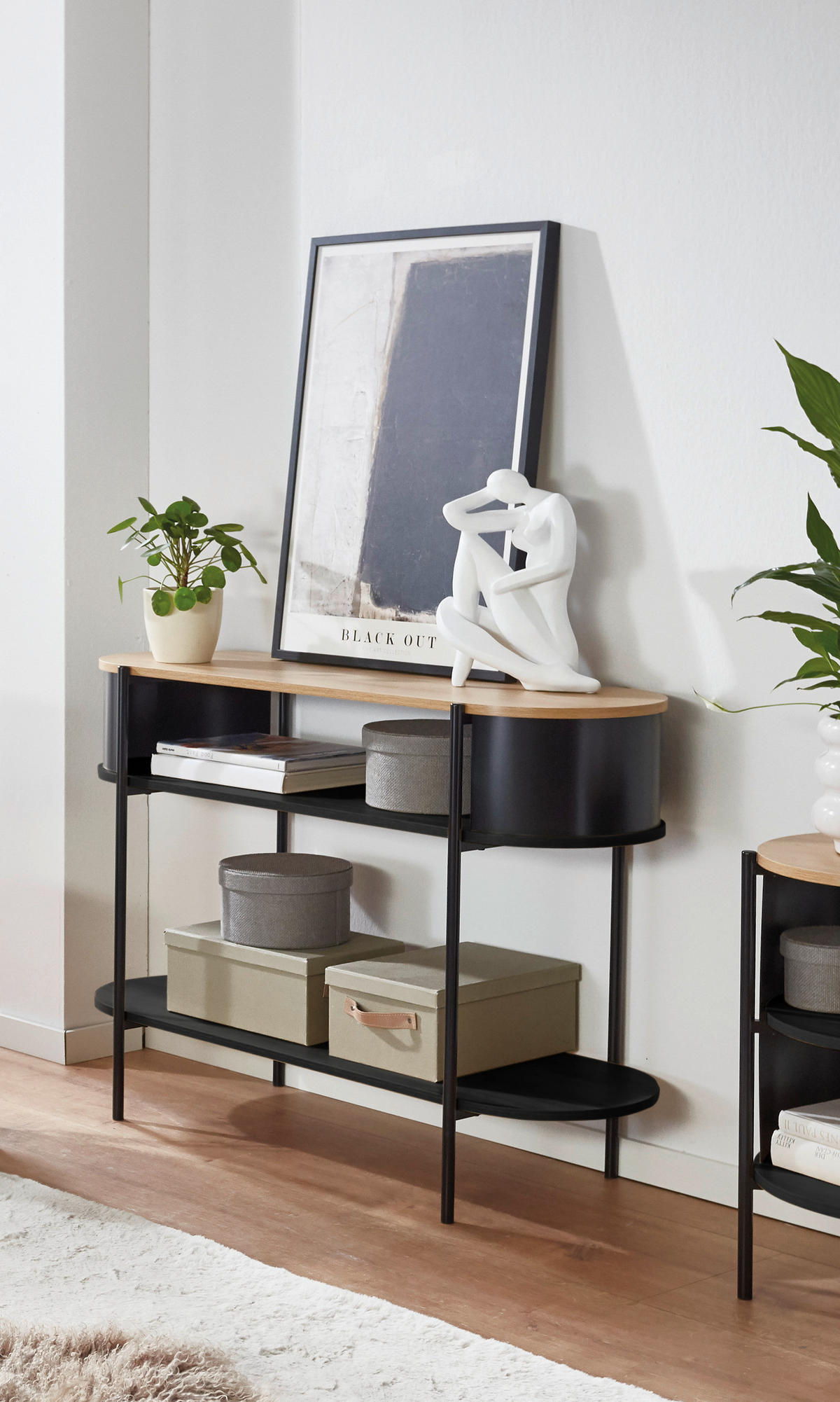 KONZOLOVÝ STOLÍK, prírodná farba, čierna, kov, kompozitné drevo, 100/39/76 cm - čierna/prírodná farba, Trend, kov/kompozitné drevo (100/39/76cm) - Xora