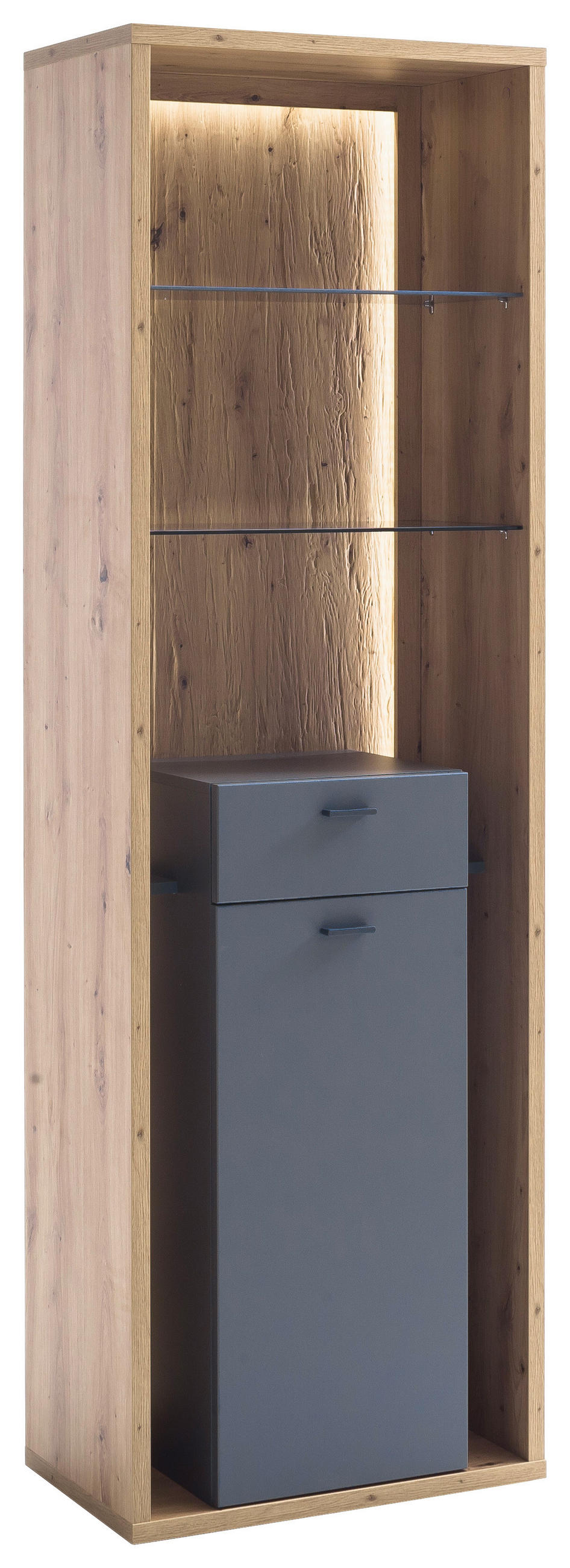 VITRINEGrau, Eichefarben  - Eichefarben/Grau, Design, Glas/Holzwerkstoff (66/209/40cm) - MID.YOU