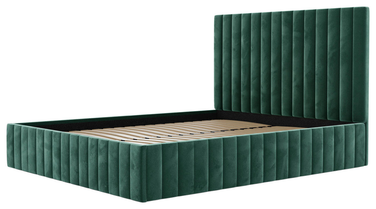 POLSTERBETT Bettkasten, Lattenrost 140/200 cm  in Dunkelgrün  - Dunkelgrün/Schwarz, Design, Holz/Textil (140/200cm) - Boxxx