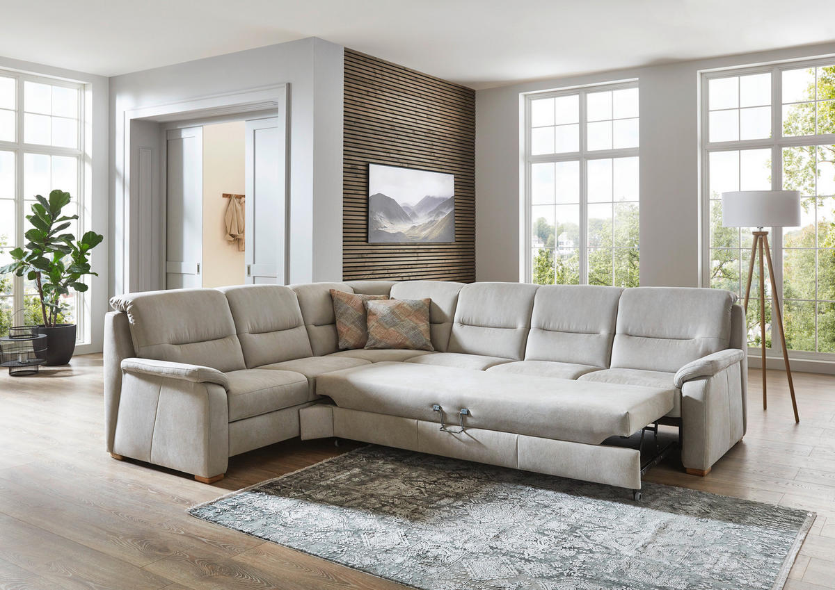 ECKSOFA Mikrofaser Hellgrau  - Eiche Bianco/Hellgrau, Konventionell, Holz/Textil (245/303cm) - Beldomo Comfort