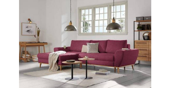 ECKSOFA in Webstoff Dunkelrot  - Eichefarben/Creme, Design, Holz/Textil (175/282cm) - Carryhome