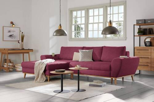 ECKSOFA in Webstoff Dunkelrot  - Eichefarben/Creme, Design, Holz/Textil (175/282cm) - Carryhome