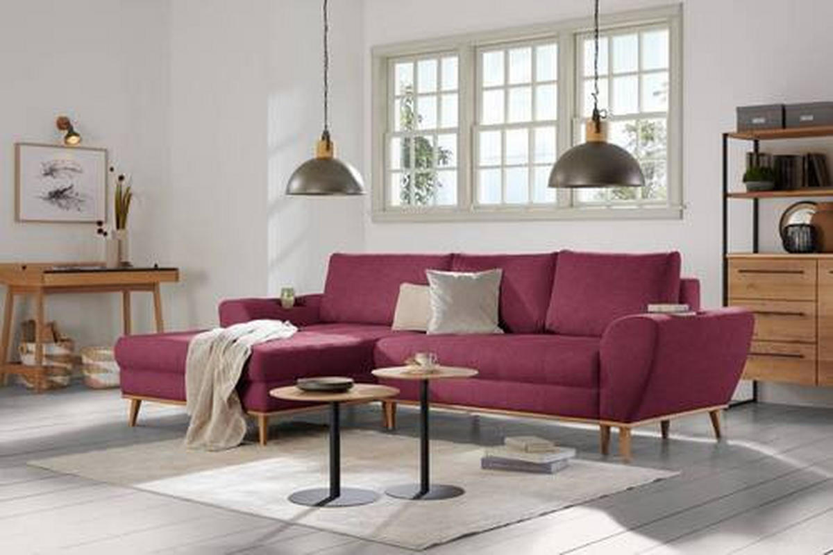 ECKSOFA in Webstoff Dunkelrot  - Eichefarben/Creme, Design, Holz/Textil (175/282cm) - Carryhome