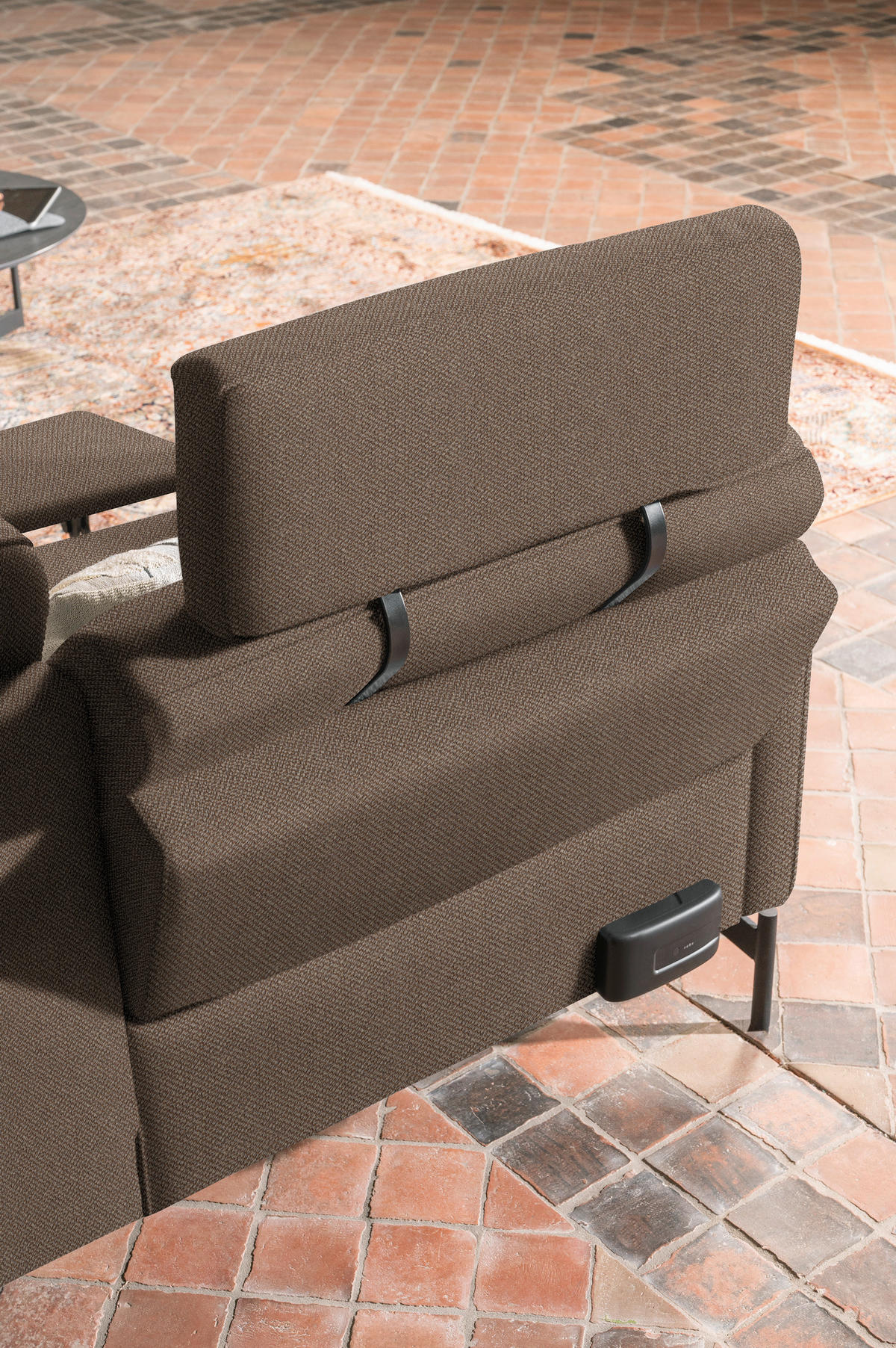 ECKSOFA in Flachgewebe, Struktur Braun  - Anthrazit/Braun, Design, Textil/Metall (254/230cm) - Johann Jakob