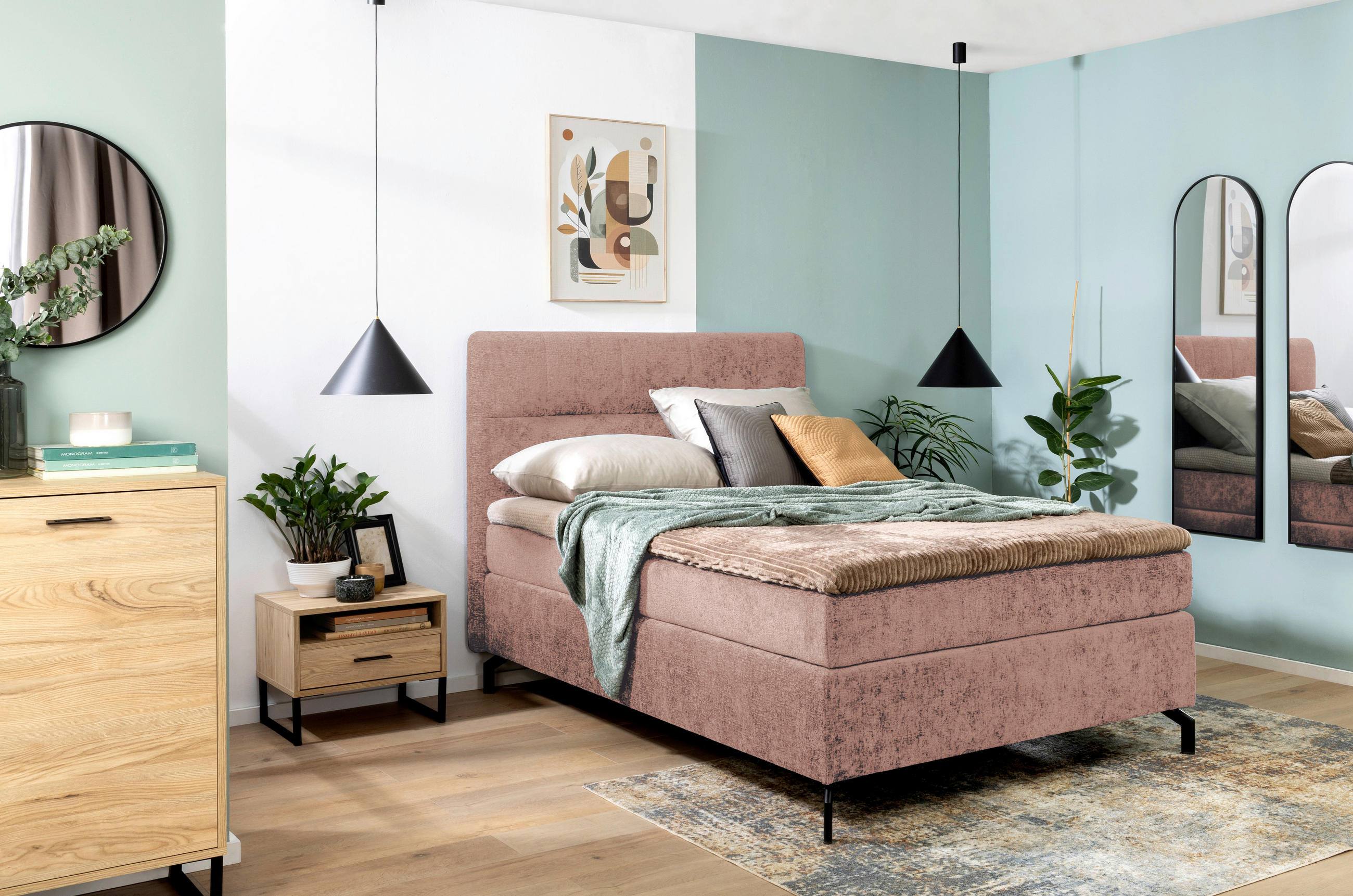 BOXSPRINGBETT 140/200 cm  in Rosa  - Schwarz/Rosa, Design, Textil/Metall (140/200cm) - Esposa