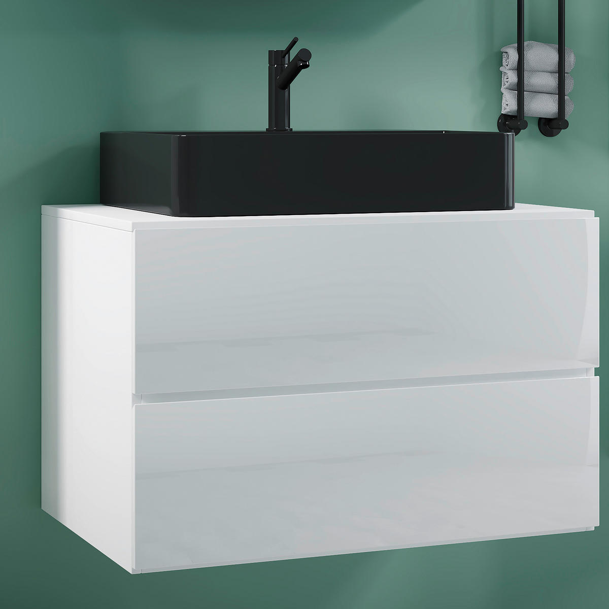 WASCHTISCHKOMBI 81 cm  - Weiss/Schwarz, Modern, Keramik/Holzwerkstoff (81cm) - MID.YOU