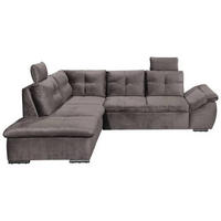 ECKSOFA Graubraun Mikrovelours  - Graubraun/Schwarz, KONVENTIONELL, Kunststoff/Textil (217/265cm) - Carryhome
