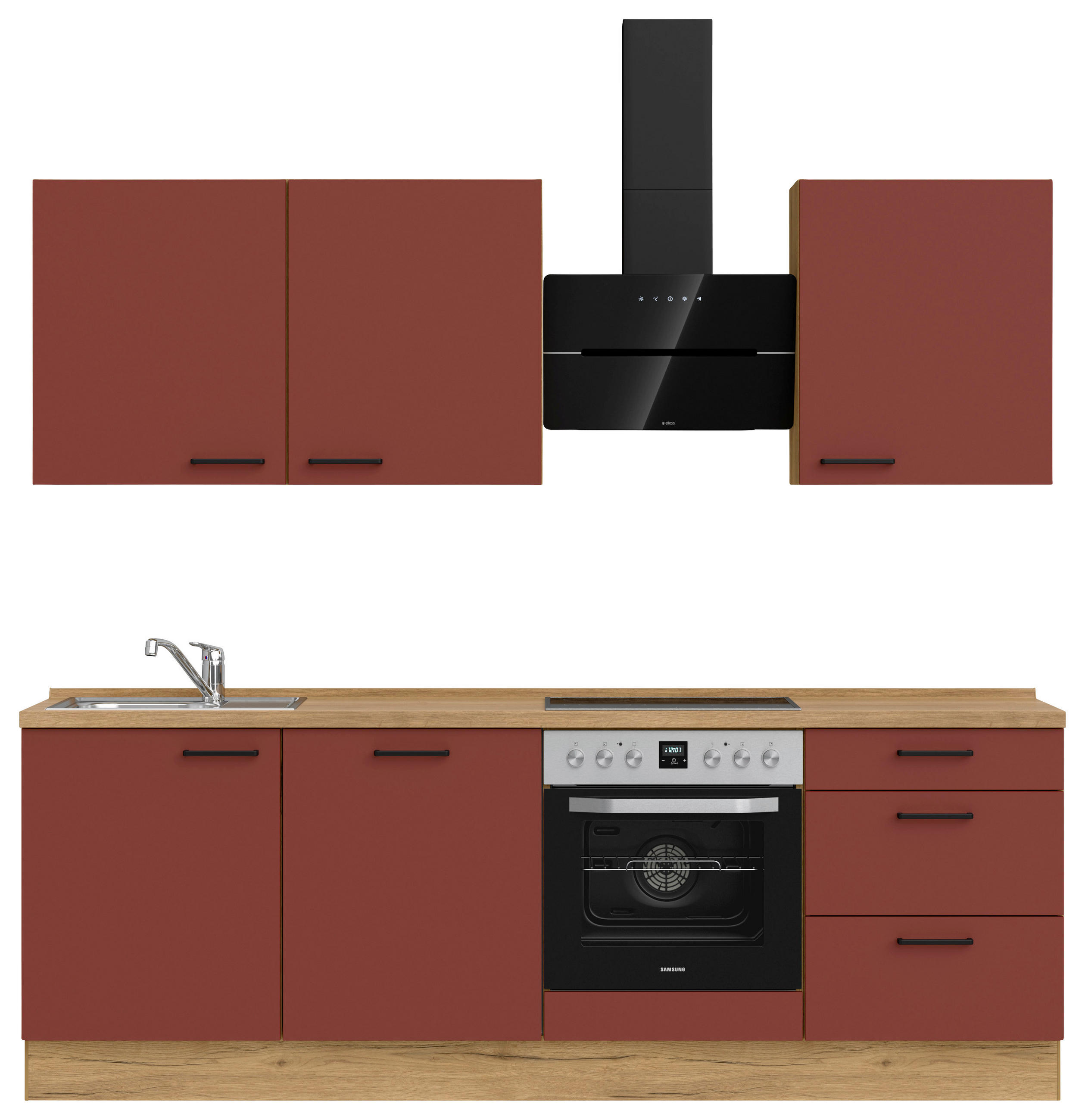 KÜCHENLEERBLOCK 240 cm   in Rot, Eichefarben  - Eichefarben/Rot, MODERN, Holzwerkstoff/Metall (240cm) - Nobilia