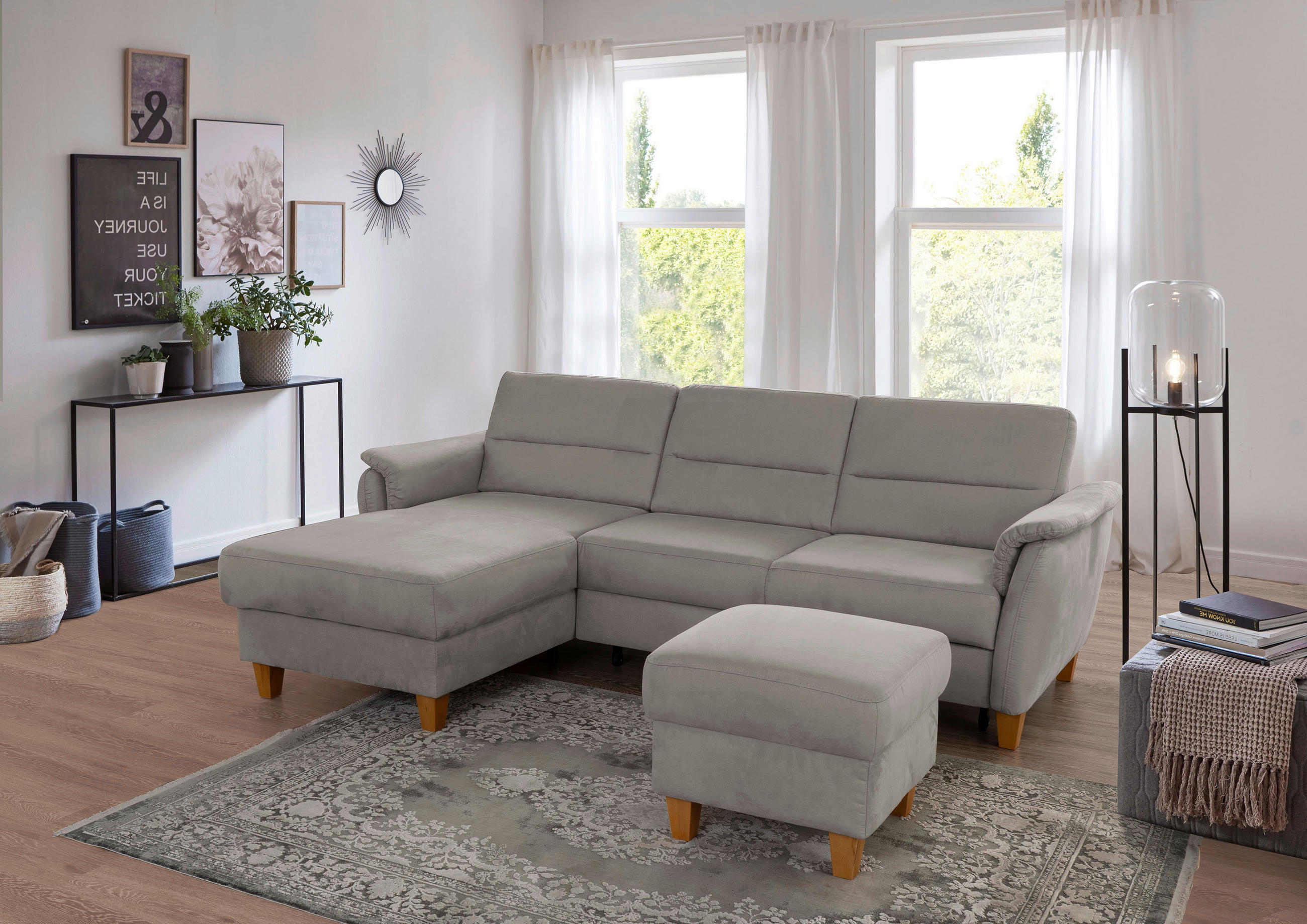 ECKSOFA PALMERA V Anthrazit Mikrofaser Bettkasten, Liegefläche im Originalstoff  - Eichefarben/Anthrazit, KONVENTIONELL, Holz/Textil (163/244cm) - Sit & More