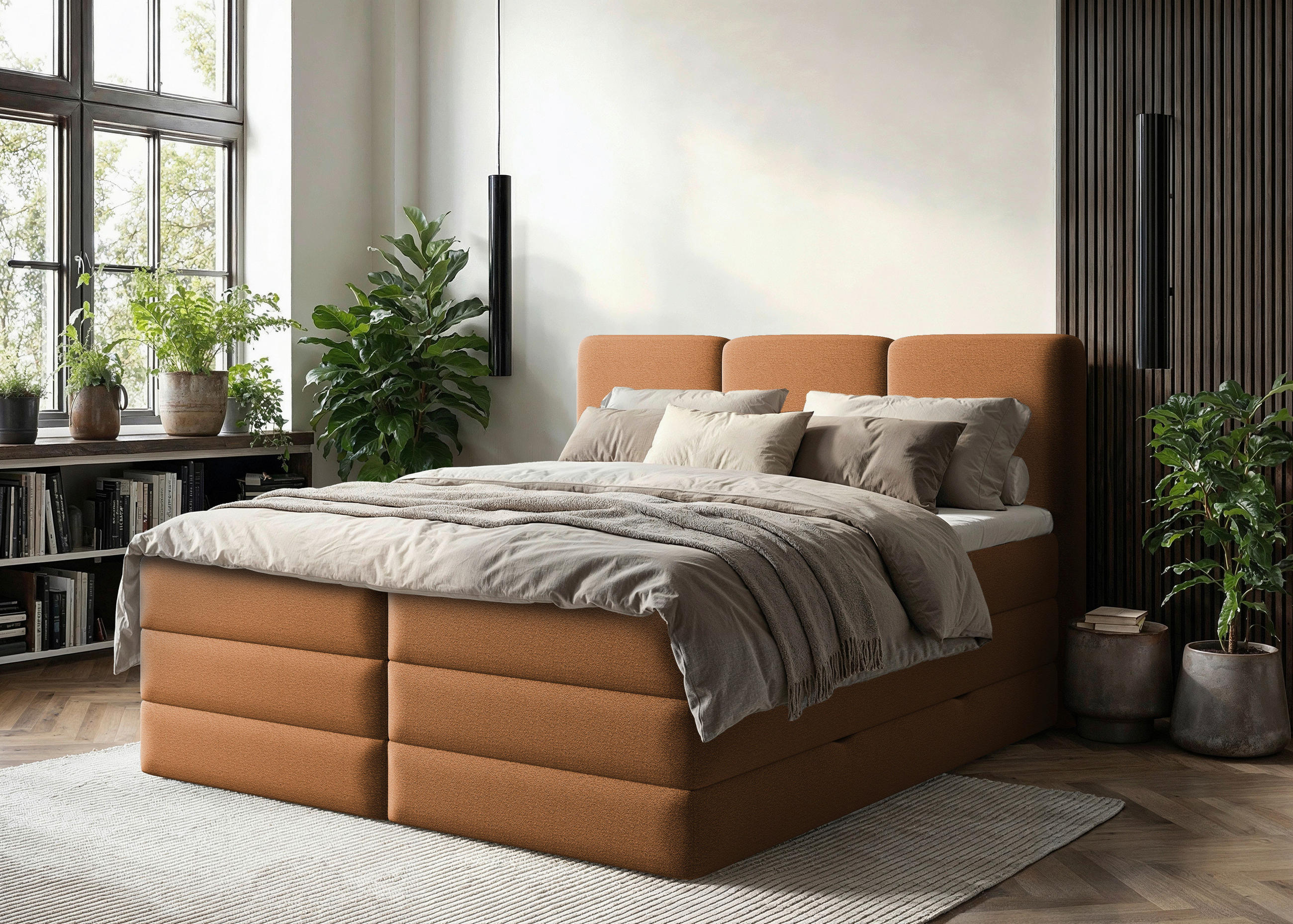 BOXSPRINGBETT 180/200 cm  in Rostfarben  - Rostfarben/Schwarz, MODERN, Holz/Holzwerkstoff (180/200cm) - MID.YOU