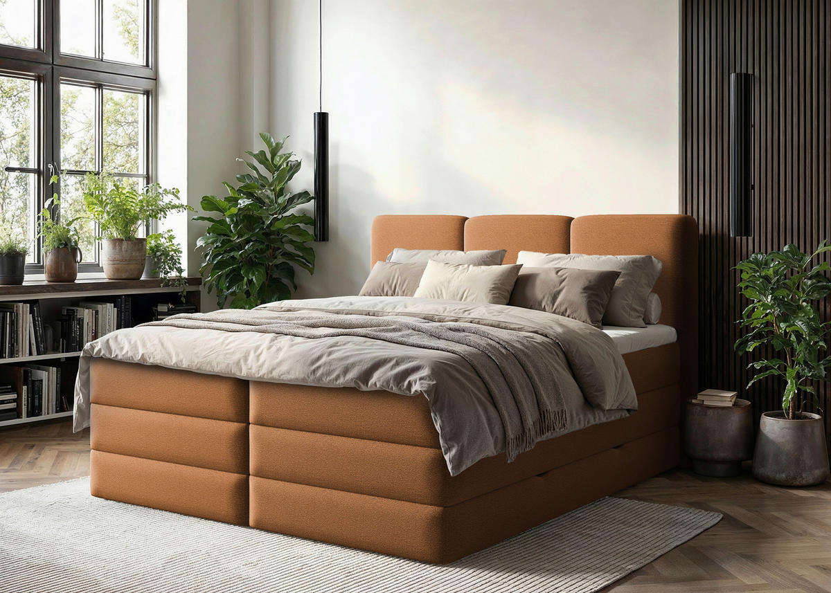 BOXSPRING-ÁGY 180/200 cm  rozsdavörös  - rozsdavörös/fekete, Modern, műanyag/faalapú anyag (180/200cm) - MID.YOU