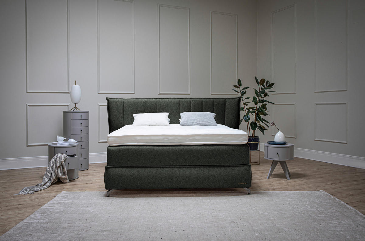 BOXSPRINGBETT 180/200 cm  in Graugrün  - Schwarz/Graugrün, KONVENTIONELL, Holz/Textil (180/200cm) - Sjöholm