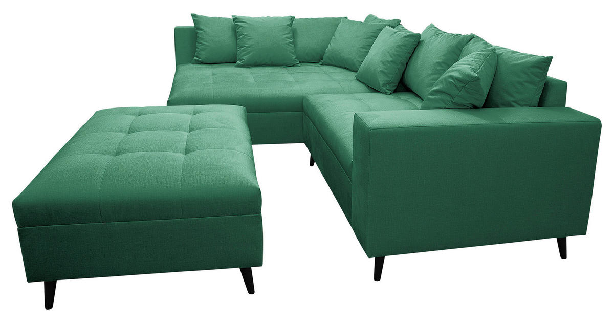 Ecksofa inkl. Hocker in Mikrofaser Grün  - Schwarz/Grün, Design, Holz/Textil (174/247cm) - MID.YOU