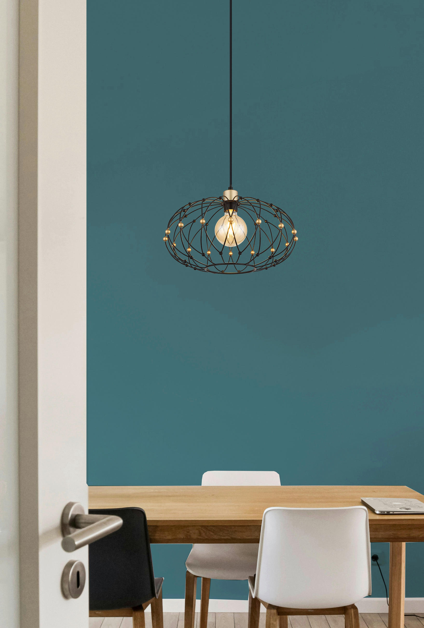 HÄNGELEUCHTE 40/150 cm  - Goldfarben/Schwarz, Design, Kunststoff/Metall (40/150cm) - Globo