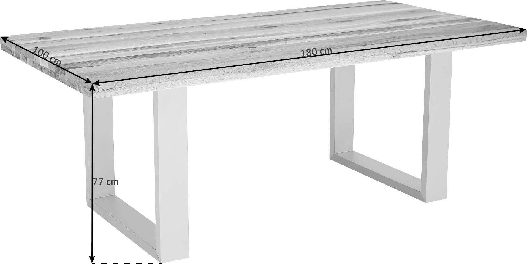 ESSTISCH 180/100/77 cm Wildeiche massiv Holz, Metall Eichefarben, Edelstahlfarben rechteckig - Edelstahlfarben/Eichefarben, Design, Holz/Metall (180/100/77cm) - Novel