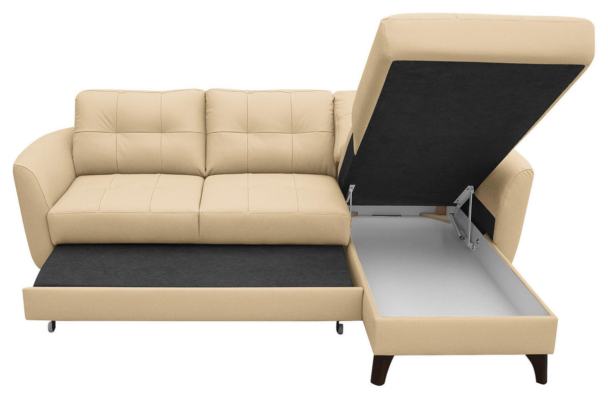 ECKSOFA Beige Echtleder Lederlook  - Beige/Buchefarben, Design, Leder/Holz (238/168cm) - Livetastic