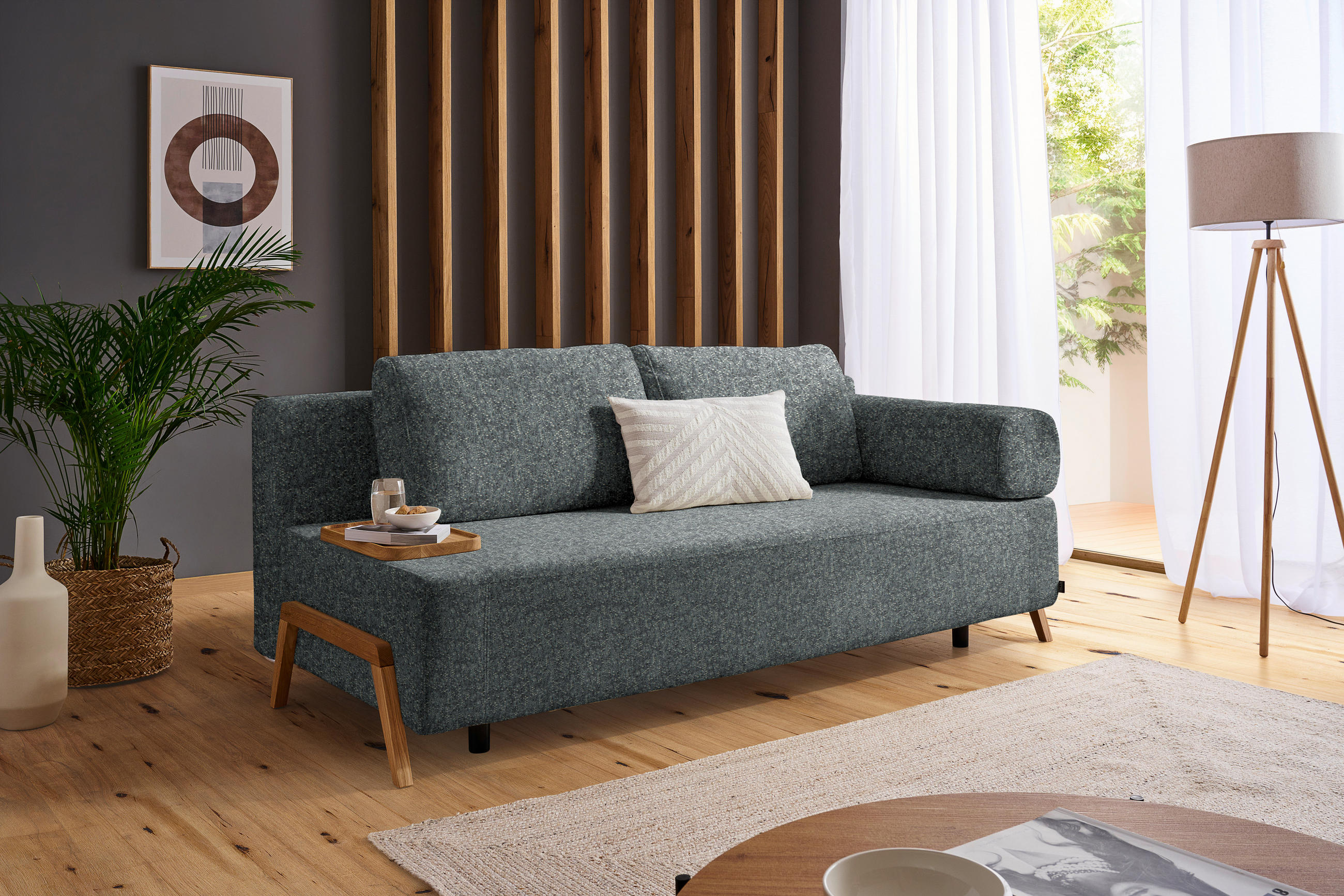 SCHLAFSOFA Struktur Grau  - Naturfarben/Grau, Design, Holz/Textil (211/88/102cm) - Niels Andersson