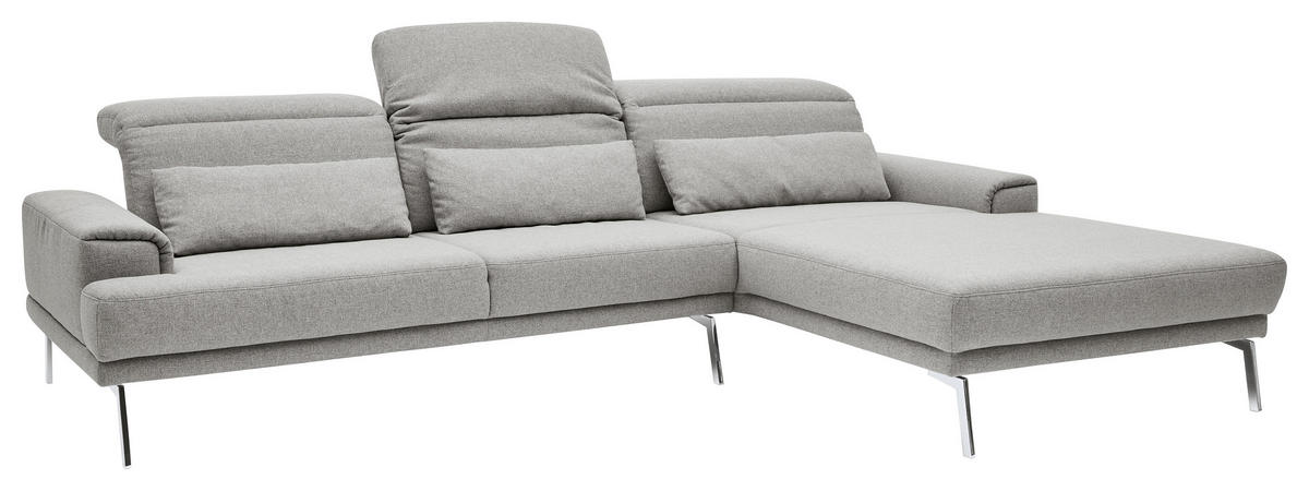 ECKSOFA Grau Flachgewebe  - Chromfarben/Grau, Design, Textil/Metall (288/193-220cm) - Musterring